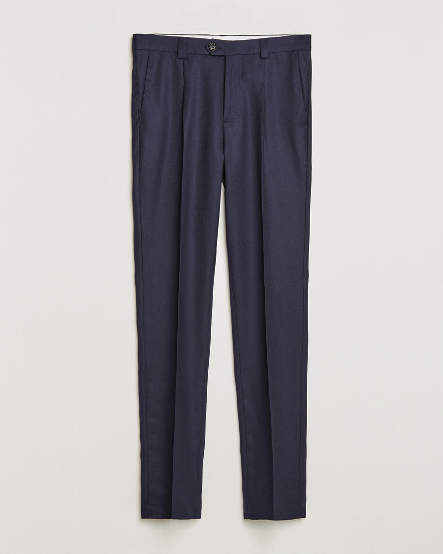 Herr | Byxor | Brunello Cucinelli | Slim Fit Pleated Flannel Trousers Navy