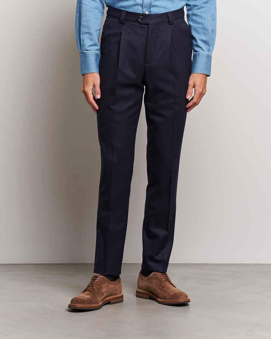 Herr | Brunello Cucinelli | Brunello Cucinelli | Slim Fit Pleated Flannel Trousers Navy