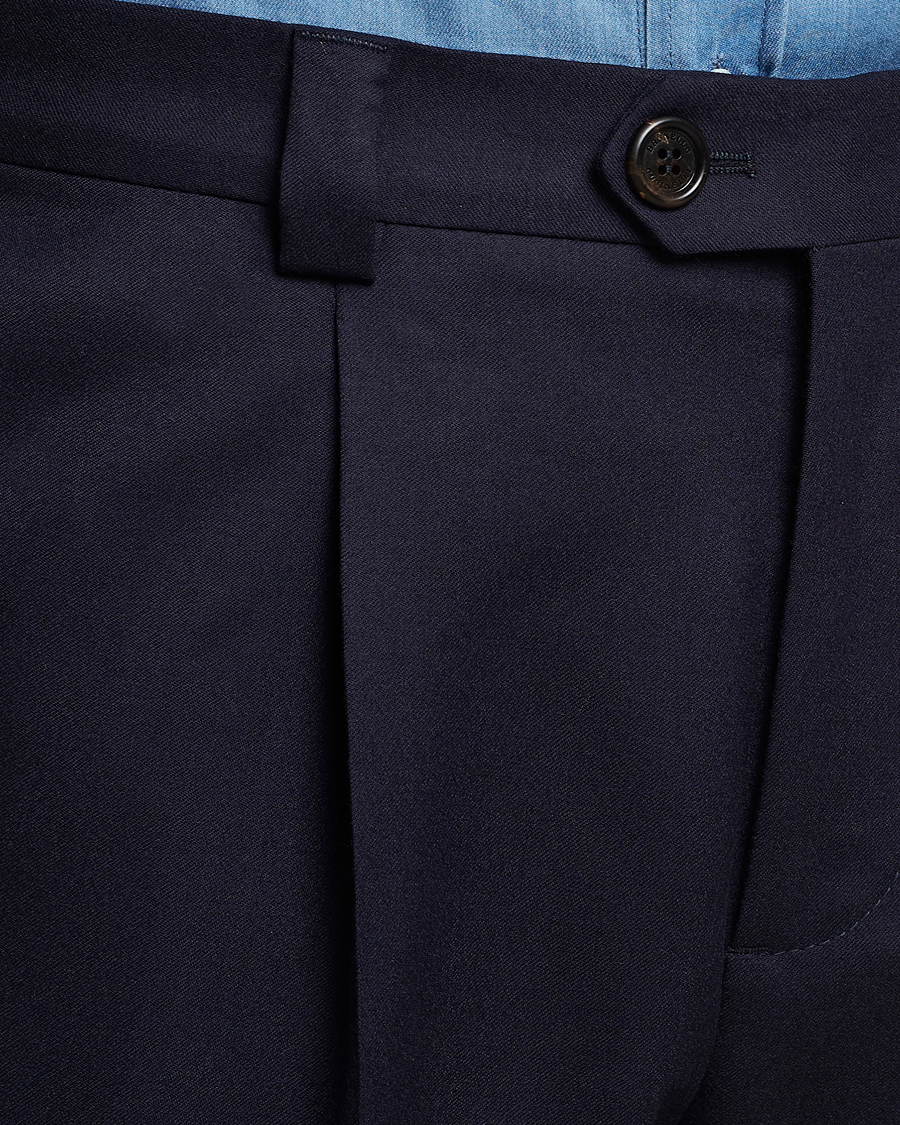 Herr | Byxor | Brunello Cucinelli | Slim Fit Pleated Flannel Trousers Navy