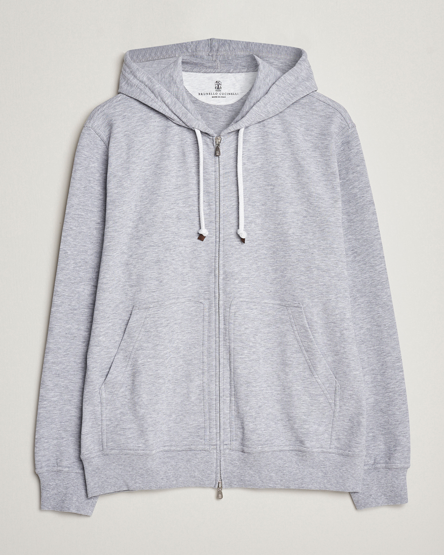 Herr | Tröjor | Brunello Cucinelli | Full Zip Hooded Sweater Grey Melange