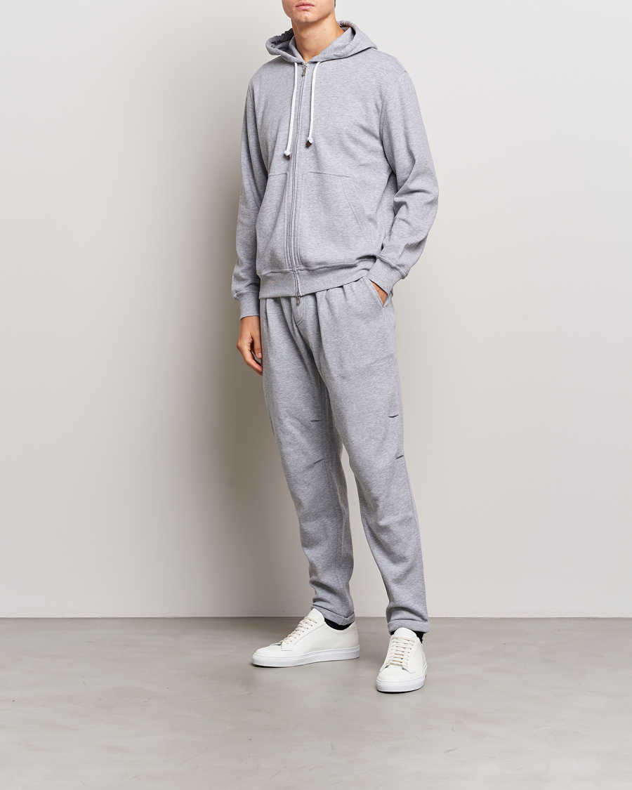 Herr | Tröjor | Brunello Cucinelli | Full Zip Hooded Sweater Grey Melange