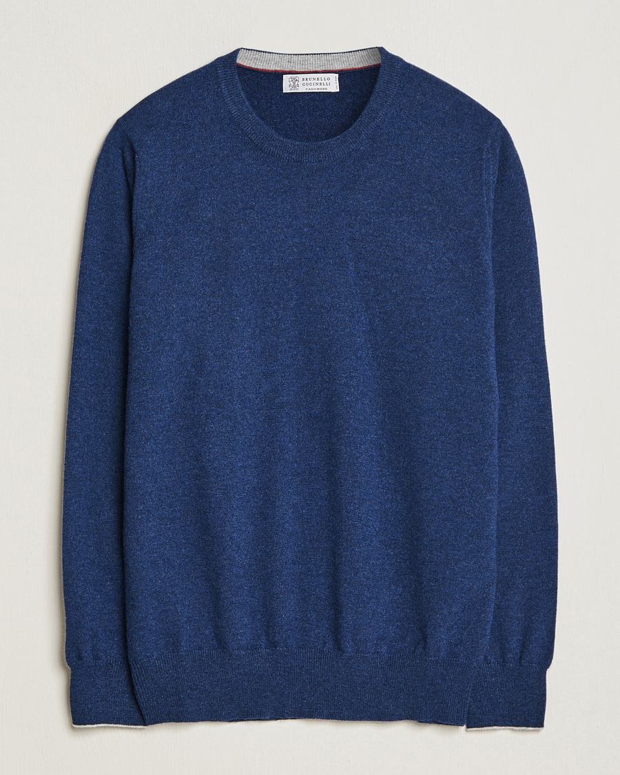 Herr | Tröjor | Brunello Cucinelli | 2 Ply Cashmere Pullover Dark Blue