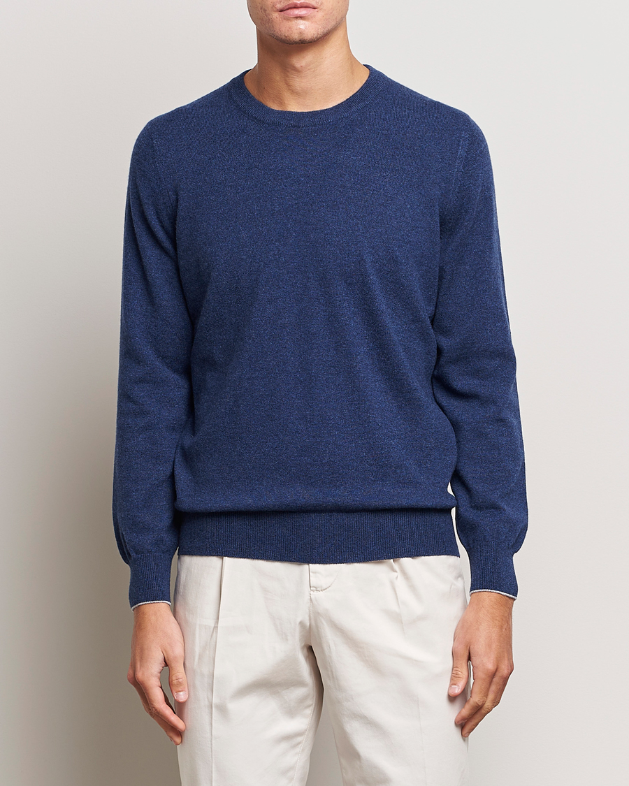 Herr | Tröjor | Brunello Cucinelli | 2 Ply Cashmere Pullover Dark Blue