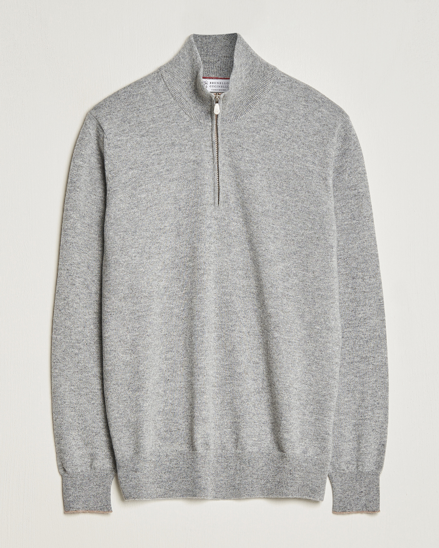 Herr | Tröjor | Brunello Cucinelli | 2 Ply Cashmere Half Zip Light Grey