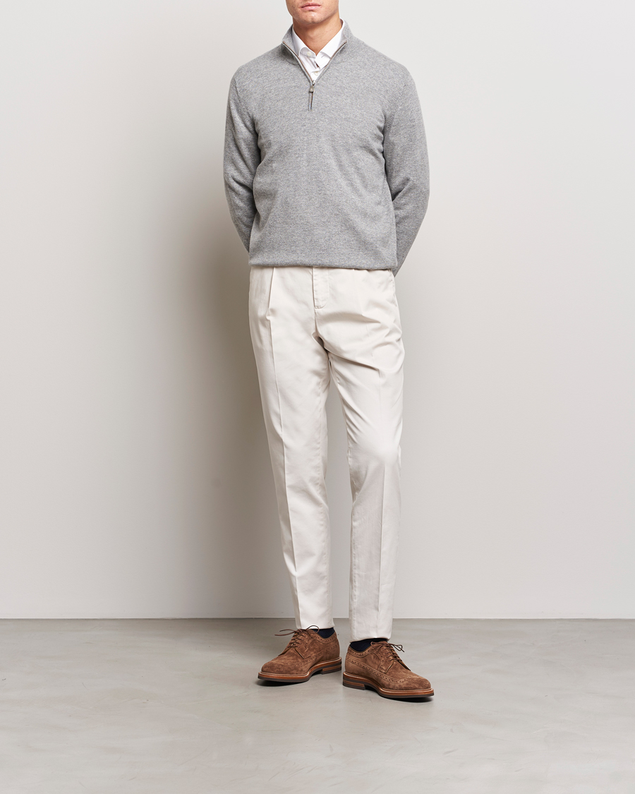 Herr | Tröjor | Brunello Cucinelli | 2 Ply Cashmere Half Zip Light Grey