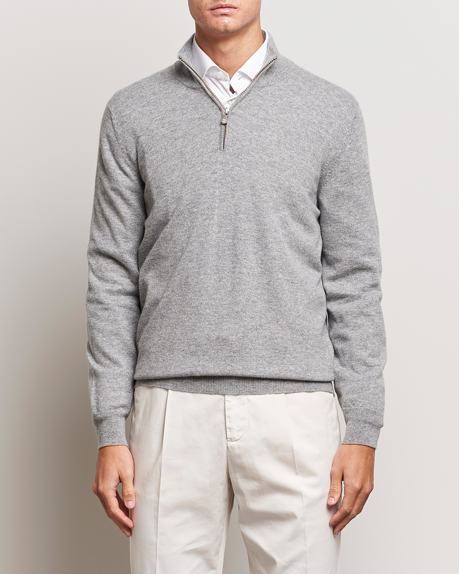 Herr | Tröjor | Brunello Cucinelli | 2 Ply Cashmere Half Zip Light Grey