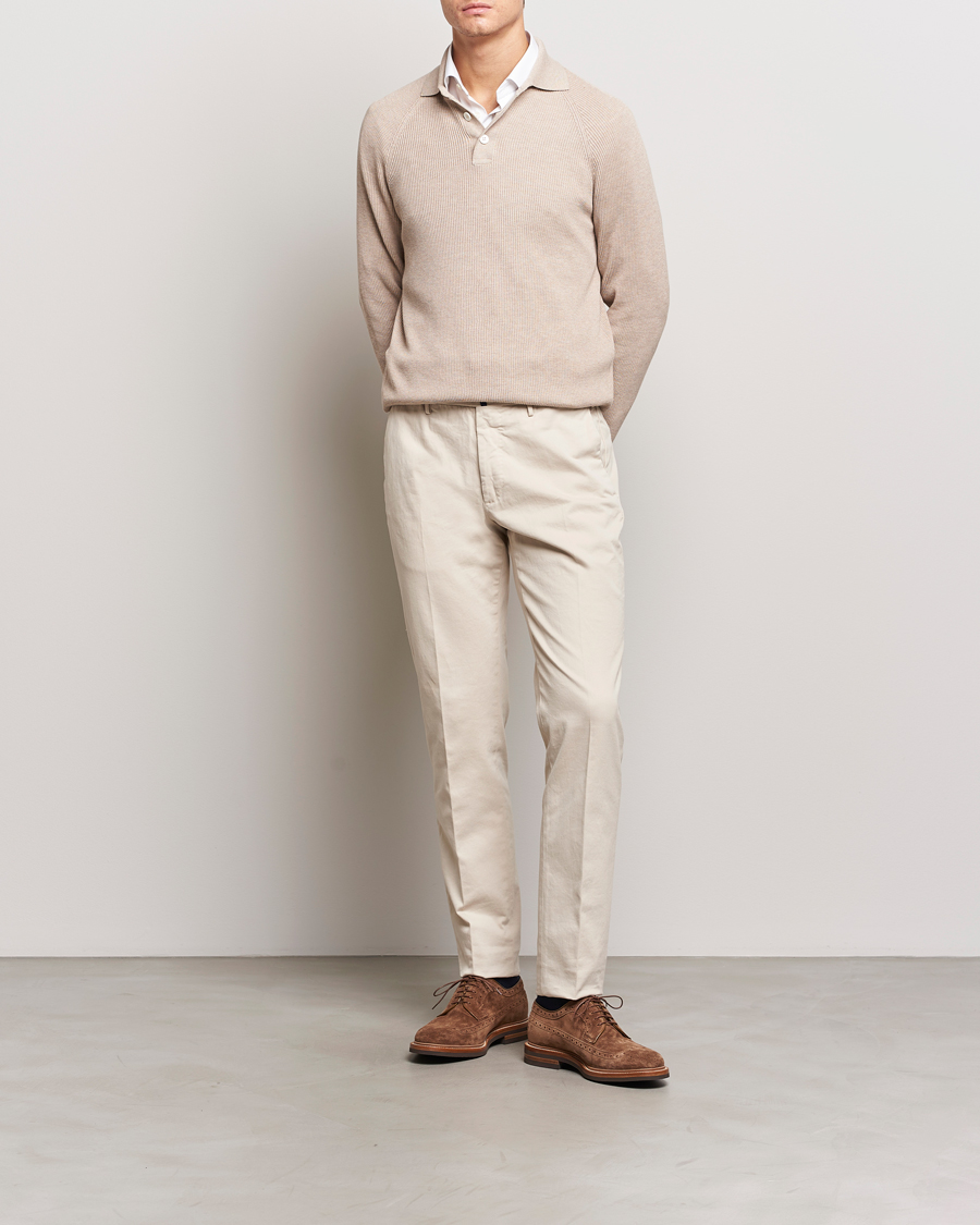 Herr | Tröjor | Brunello Cucinelli | Long Sleeve Knitted Polo Light Beige