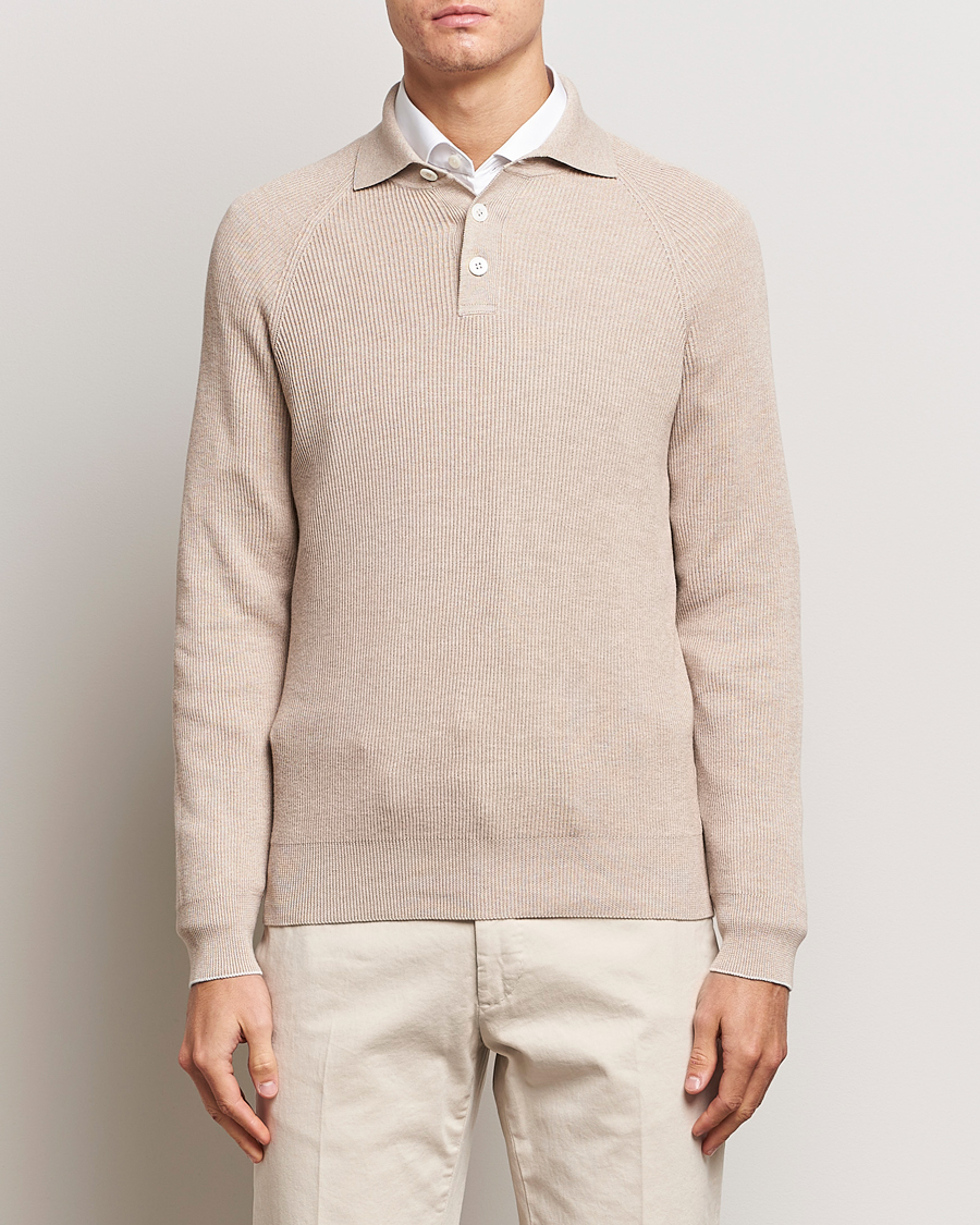 Herr | Tröjor | Brunello Cucinelli | Long Sleeve Knitted Polo Light Beige