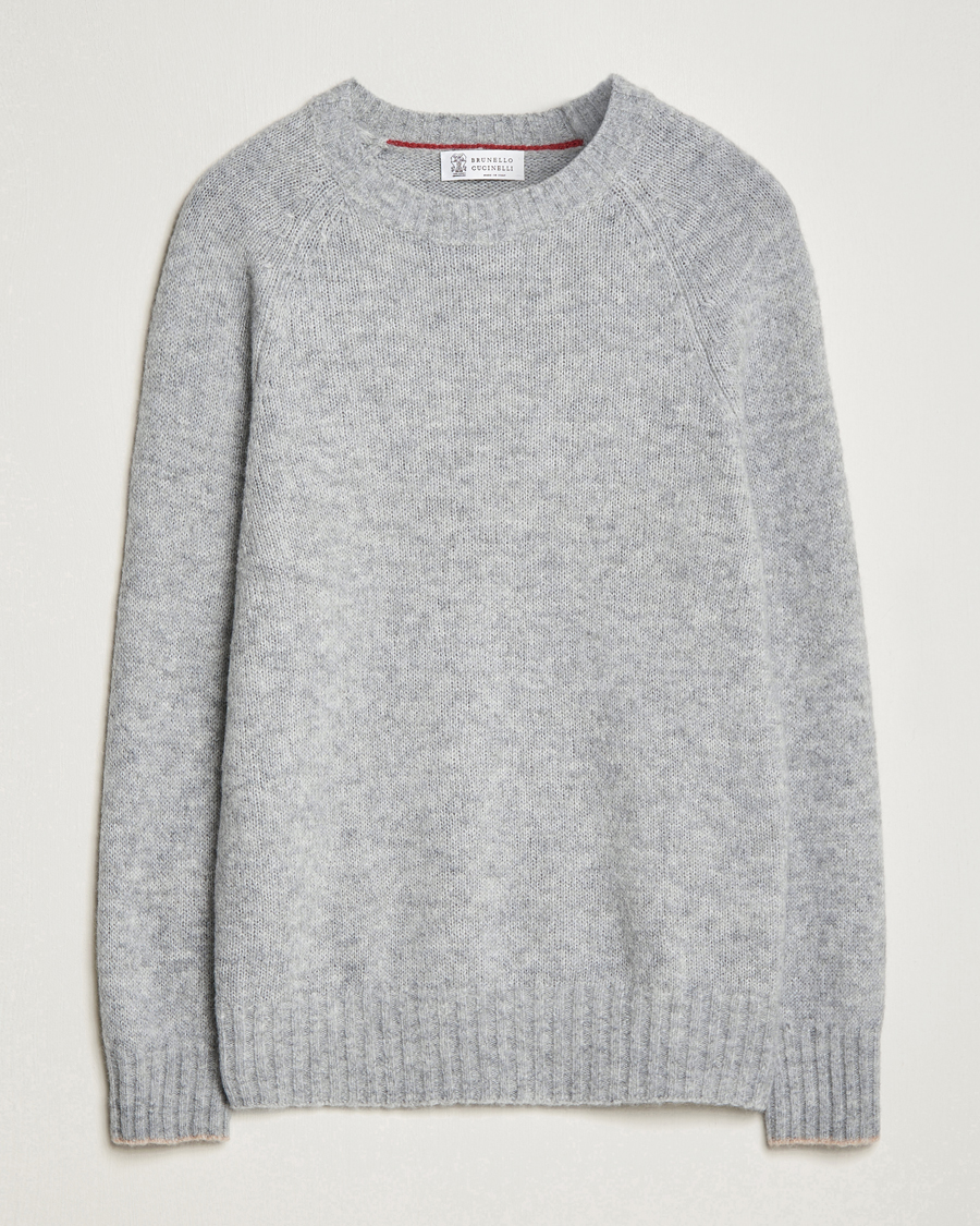 Herr | Tröjor | Brunello Cucinelli | Fluffy Crew Neck Sweater Light Grey