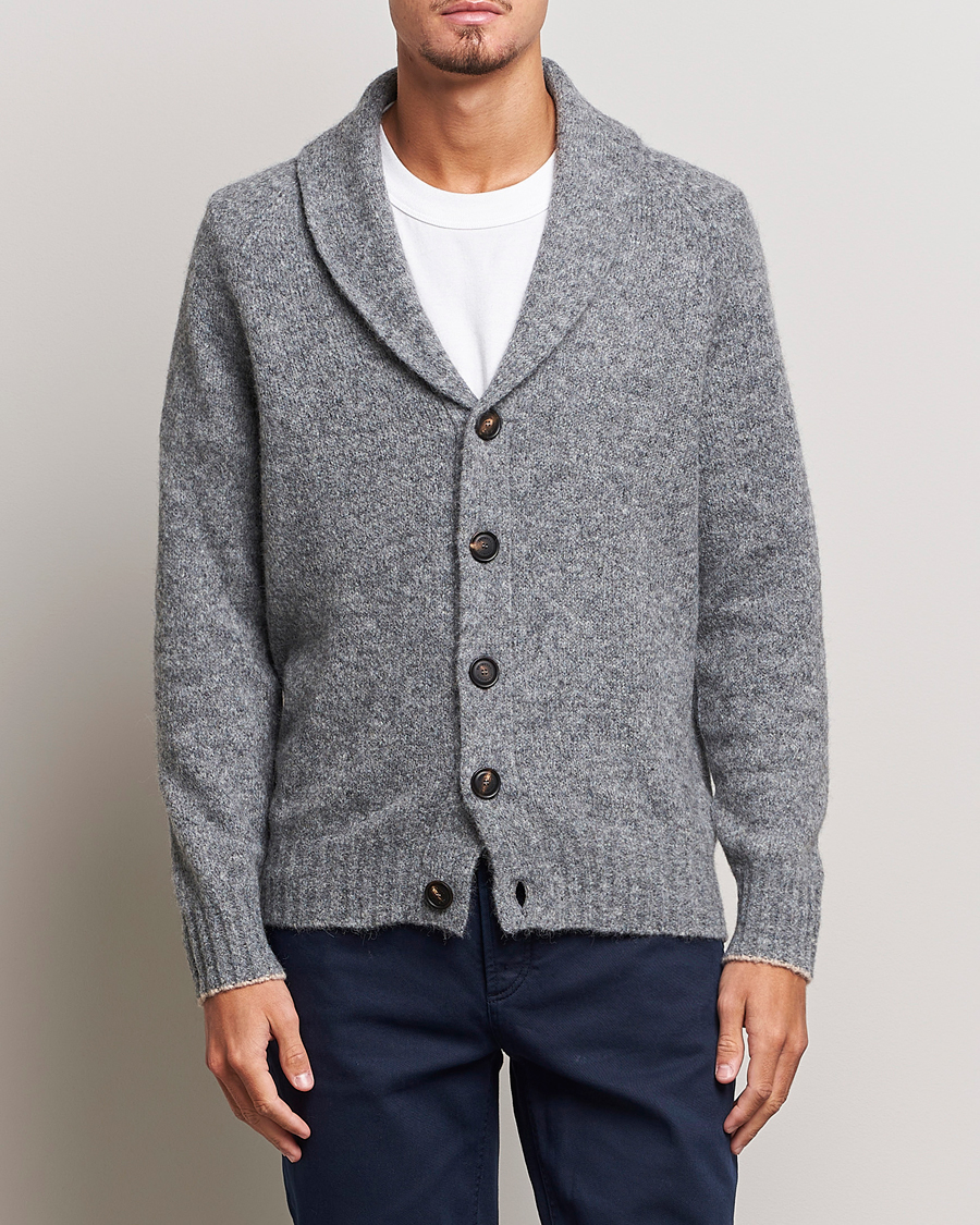 Herr | Tröjor | Brunello Cucinelli | Fluffy Shawl Collar Cardigan Grey Melange