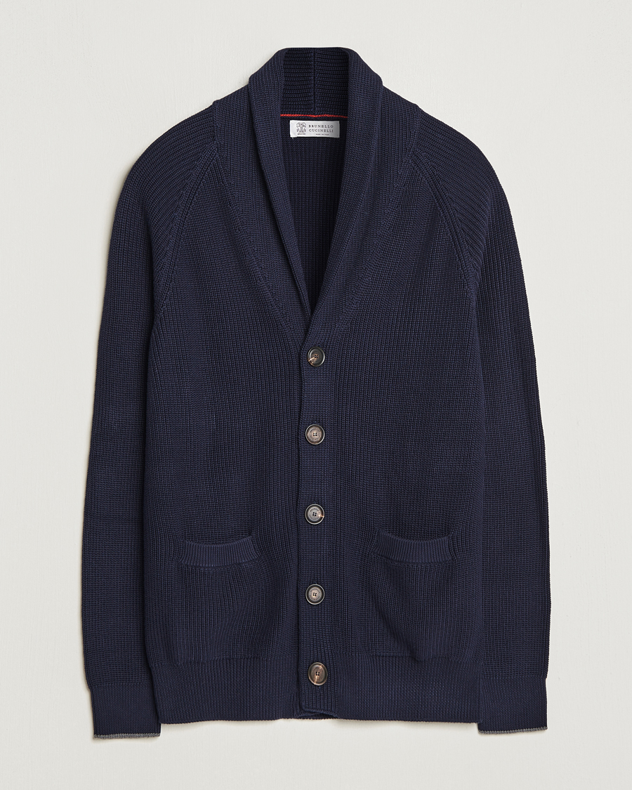 Herr | Tröjor | Brunello Cucinelli | Rib Wool Shawl Collar Cardigan Navy