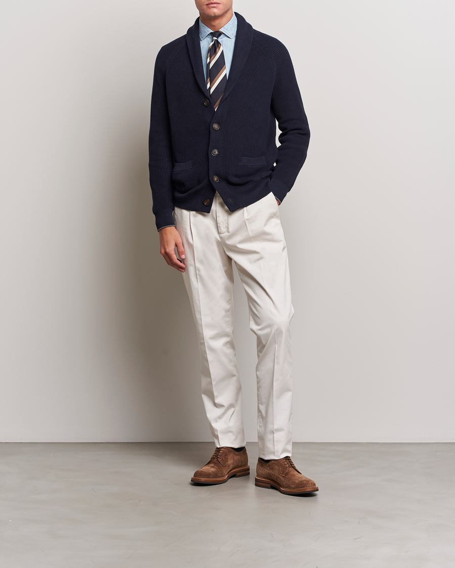 Herr | Tröjor | Brunello Cucinelli | Rib Wool Shawl Collar Cardigan Navy