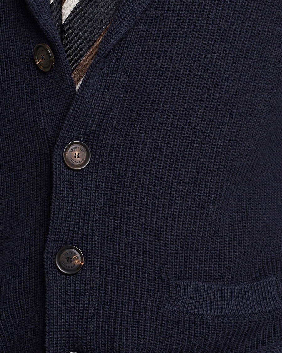 Herr | Tröjor | Brunello Cucinelli | Rib Wool Shawl Collar Cardigan Navy