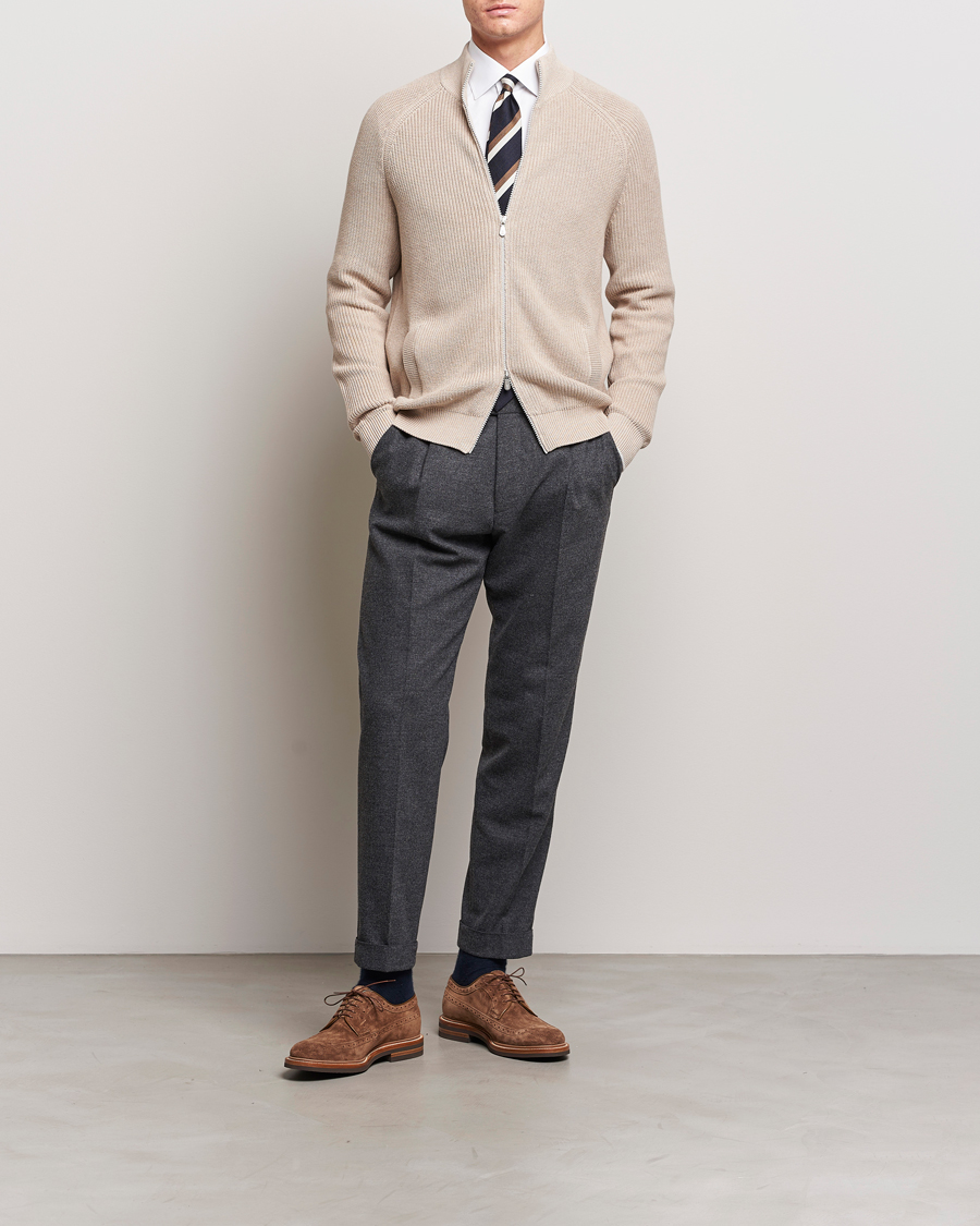 Herr | Tröjor | Brunello Cucinelli | Rib Wool Zip Cardigan Light Beige