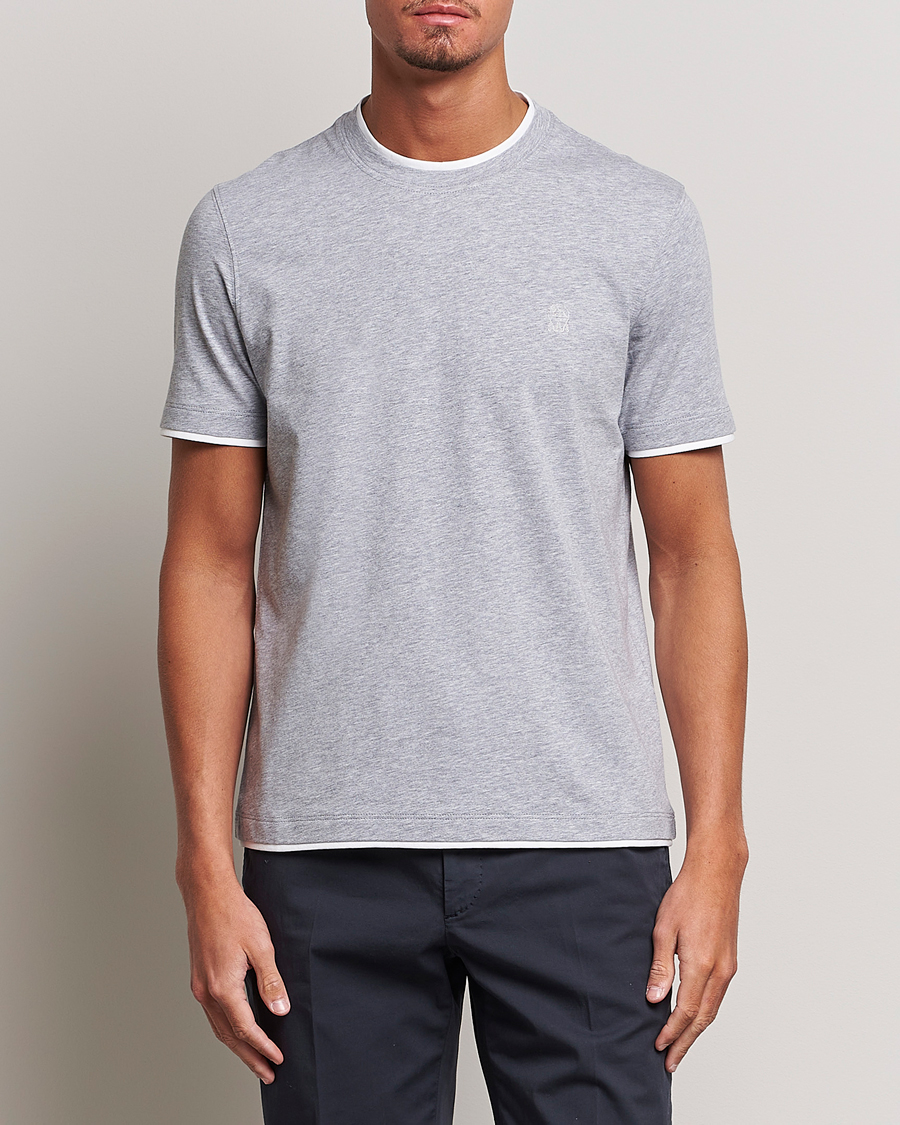 Herr | T-Shirts | Brunello Cucinelli | Short Sleeve Logo T-Shirt Light Grey