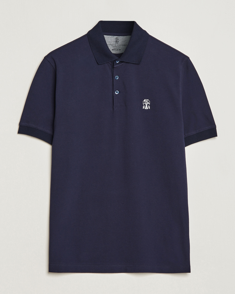 Herr | Pikéer | Brunello Cucinelli | Short Sleeve Logo Polo Dark Blue
