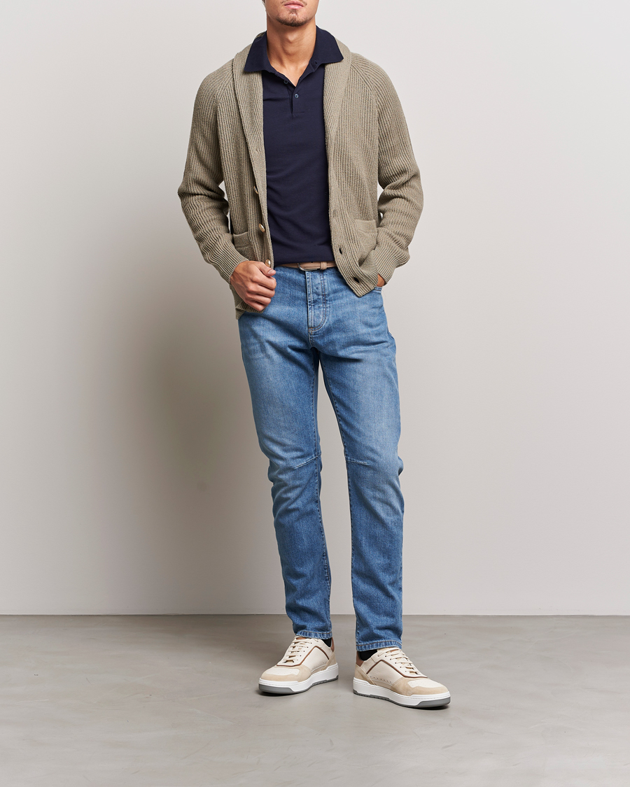 Herr | Pikéer | Brunello Cucinelli | Short Sleeve Logo Polo Dark Blue