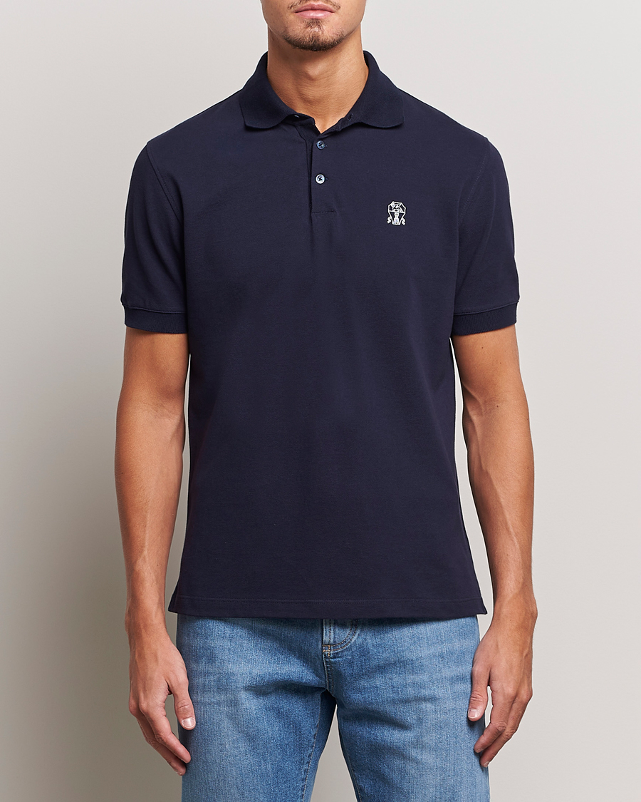 Herr | Pikéer | Brunello Cucinelli | Short Sleeve Logo Polo Dark Blue
