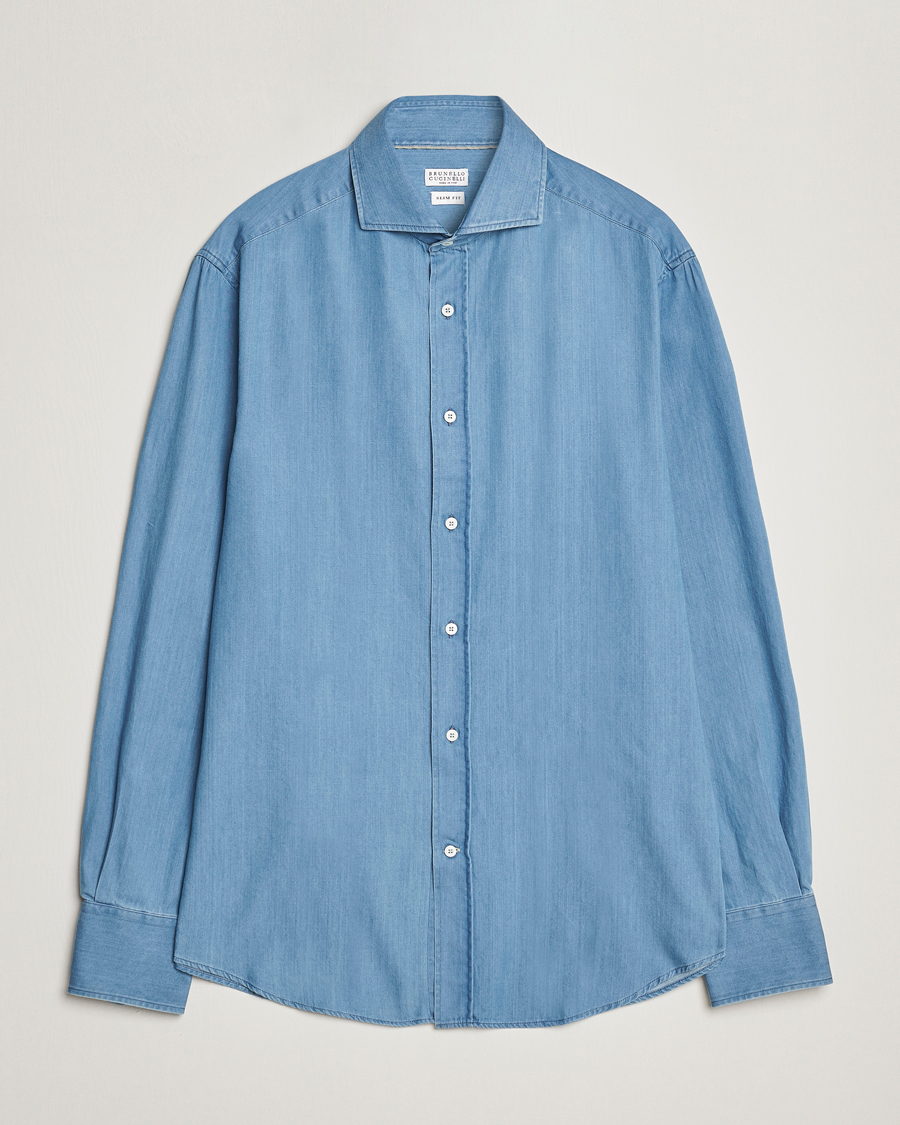 Herr | Skjortor | Brunello Cucinelli | Slim Fit Denim Shirt Indigo Blue