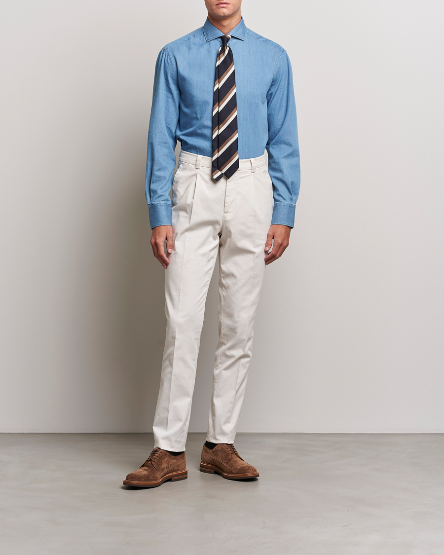 Herr | Skjortor | Brunello Cucinelli | Slim Fit Denim Shirt Indigo Blue