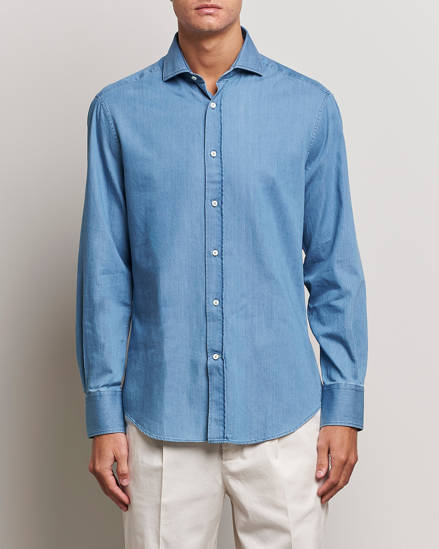 Herr | Quiet Luxury | Brunello Cucinelli | Slim Fit Denim Shirt Indigo Blue