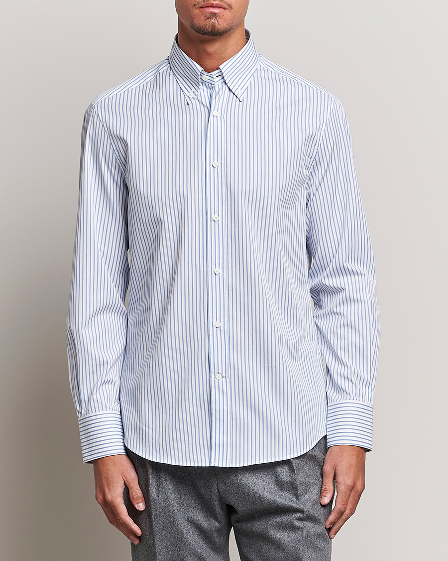 Herr | Casualskjortor | Brunello Cucinelli | Slim Fit Button Down Shirt Light Blue Stripe