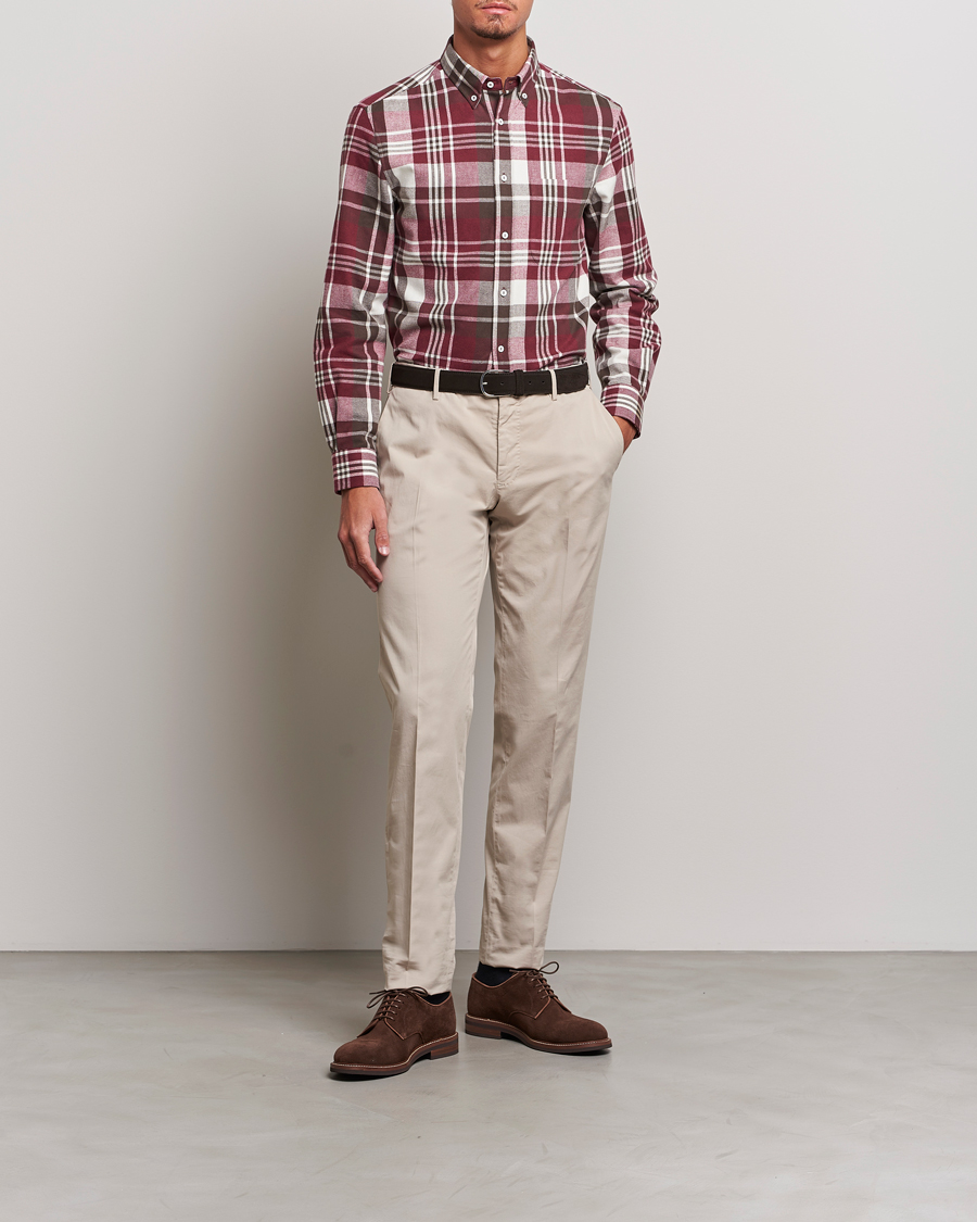 Herr | Skjortor | Brunello Cucinelli | Slim Fit Button Down Madras Shirt Burgundy