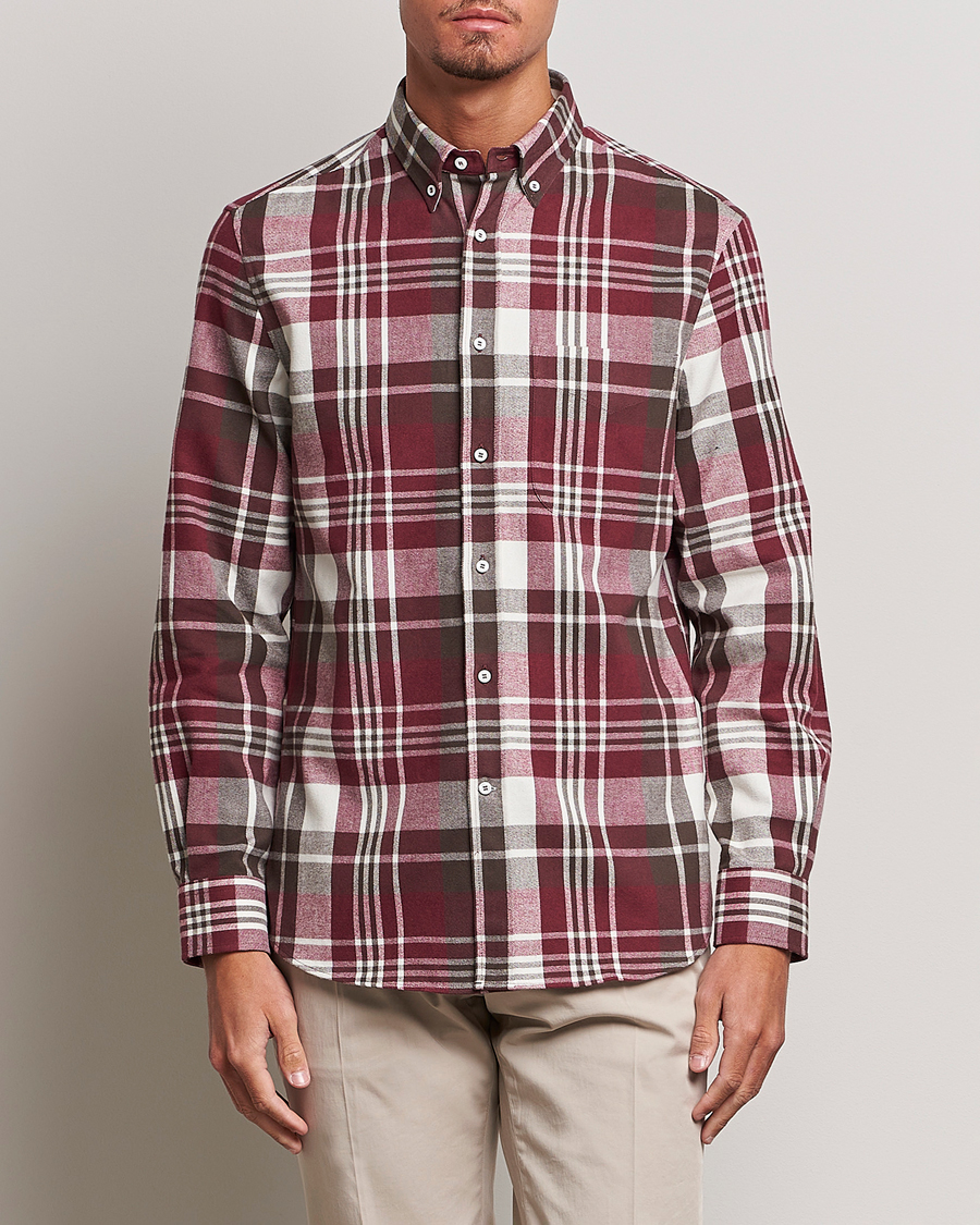 Herr | Skjortor | Brunello Cucinelli | Slim Fit Button Down Madras Shirt Burgundy