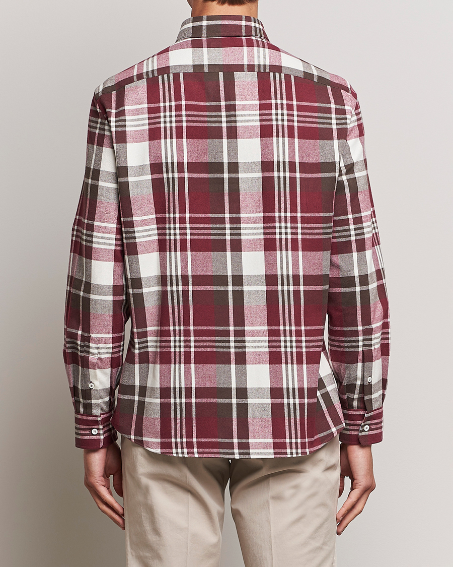 Herr | Skjortor | Brunello Cucinelli | Slim Fit Button Down Madras Shirt Burgundy