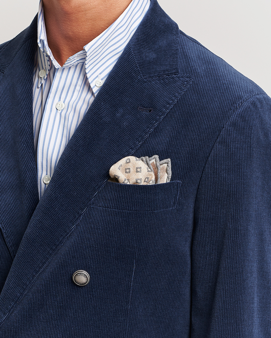 Herr | Brunello Cucinelli Wool Pocket Square Grey/Beige | Brunello Cucinelli | Wool Pocket Square Grey/Beige