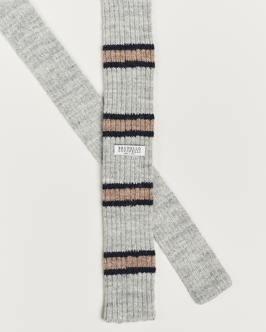 Herr | Brunello Cucinelli Stripe Knit Tie Grey/Navy | Brunello Cucinelli | Stripe Knit Tie Grey/Navy