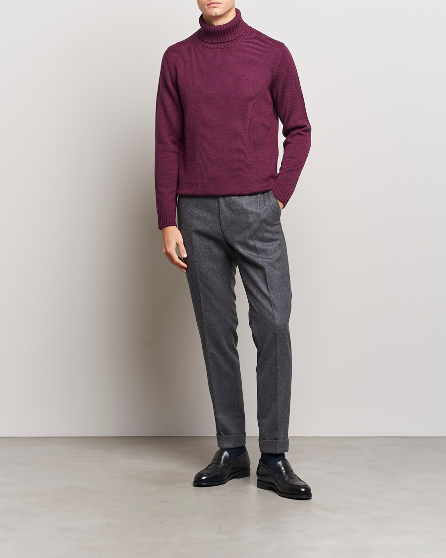 Herr | Tröjor | Zanone | Virgin Merino Wool Rollneck Burgundy