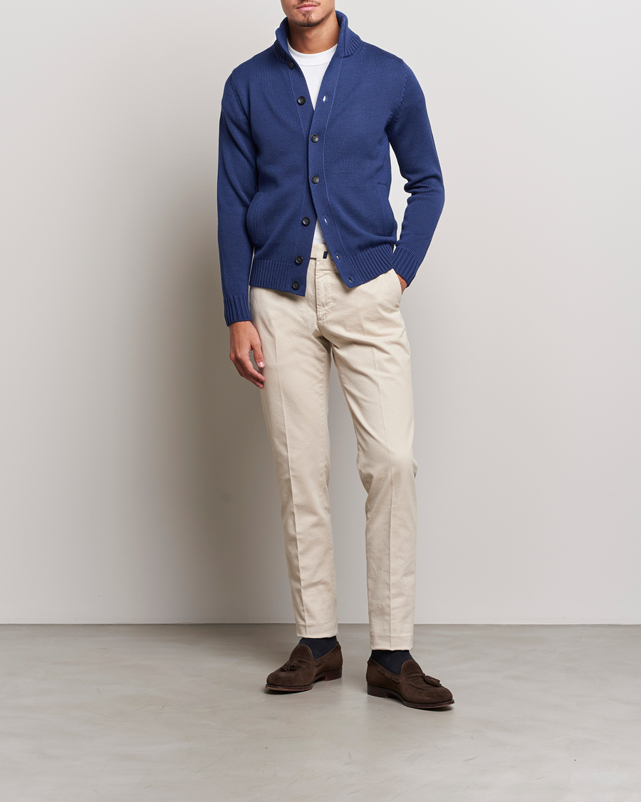 Herr | Tröjor | Zanone | Virgin Merino Wool Chioto Cardigan Royal Blue