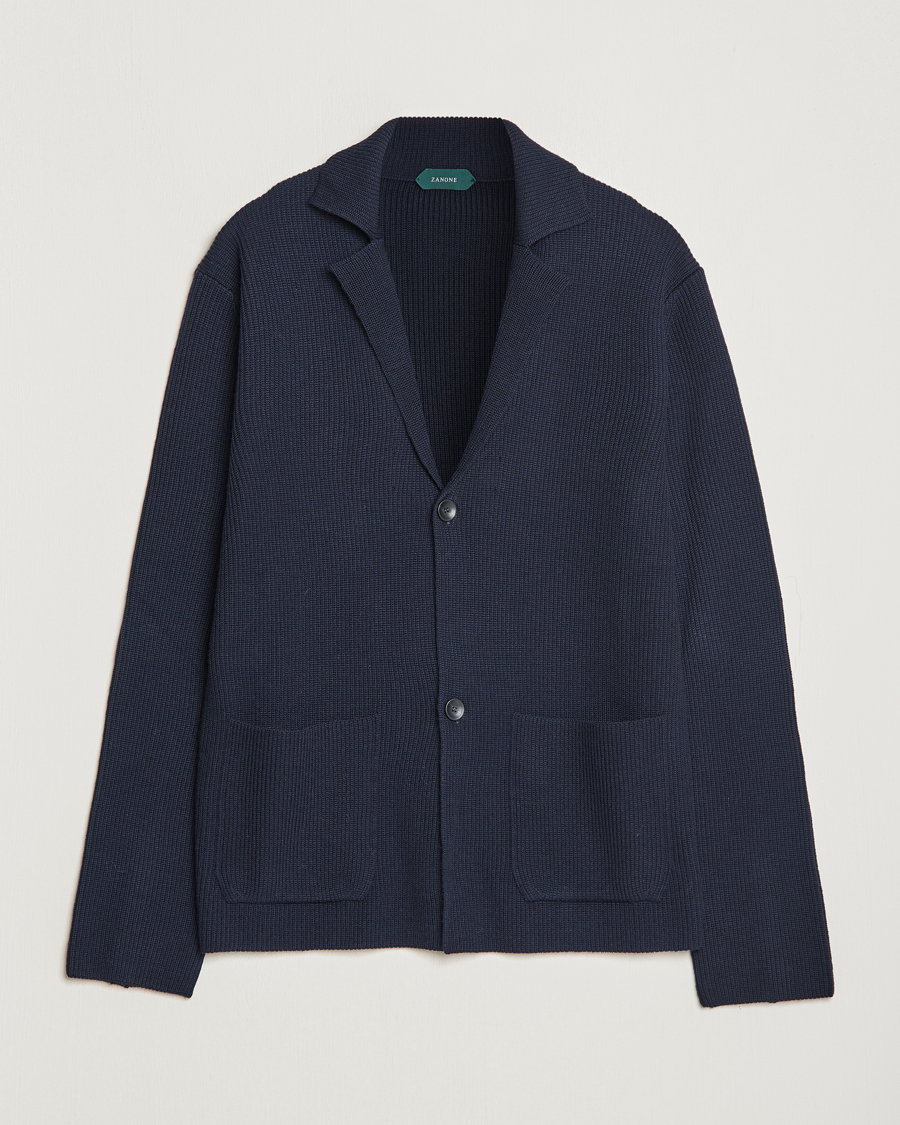 Herr | Tröjor | Zanone | Merino Wool Cardigan Jacket Navy