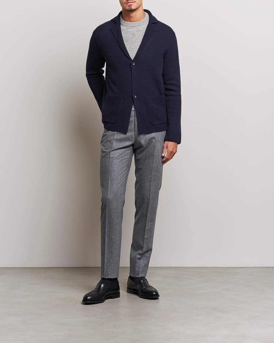 Herr | Tröjor | Zanone | Merino Wool Cardigan Jacket Navy