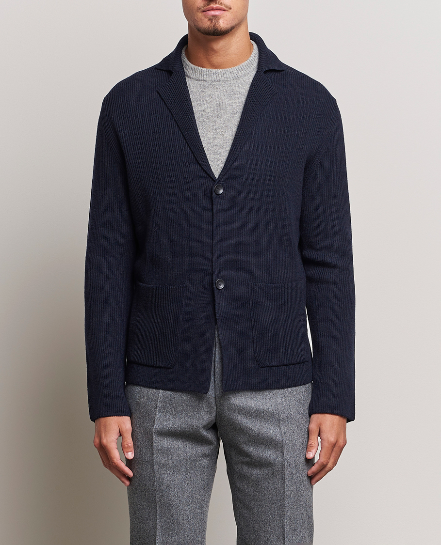Herr | Tröjor | Zanone | Merino Wool Cardigan Jacket Navy