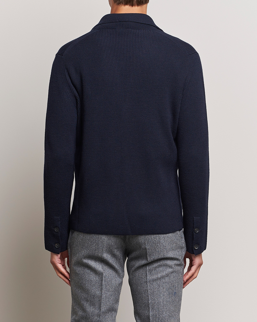 Herr | Tröjor | Zanone | Merino Wool Cardigan Jacket Navy