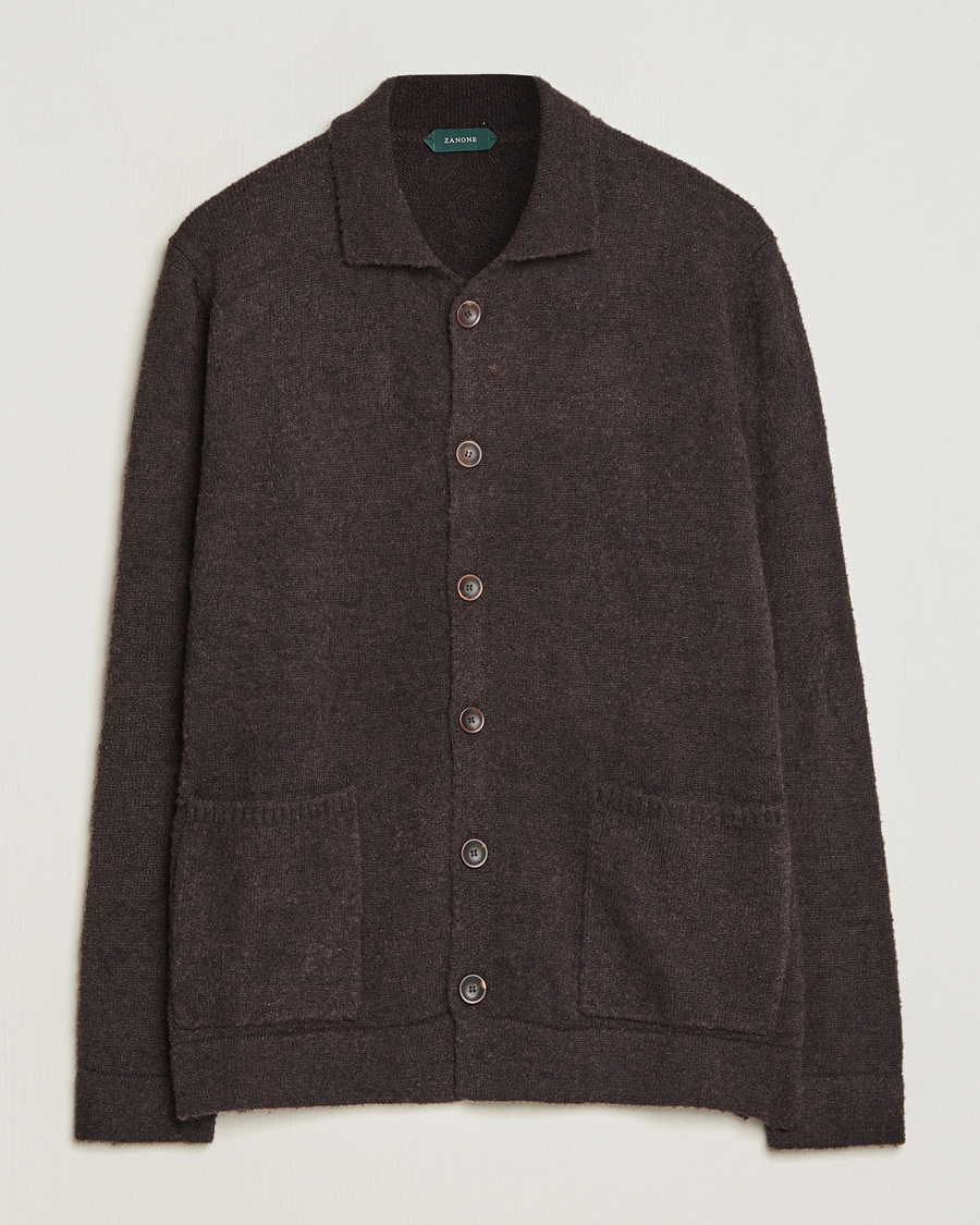 Herr | Tröjor | Zanone | Boucle Wool Chore Jacket Dark Brown