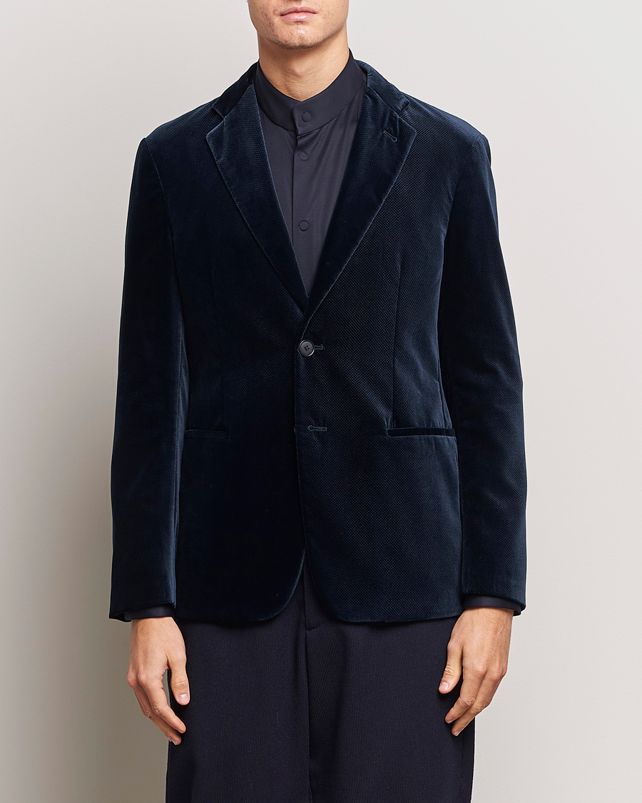 Herr | Kavajer | Giorgio Armani | Velvet Micro Blazer Navy
