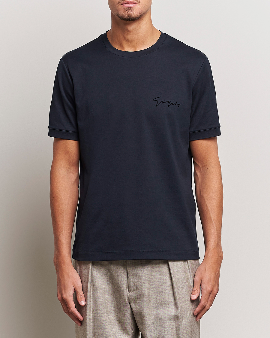 Herr | Giorgio Armani | Giorgio Armani | Embroidered Signature T-Shirt Navy