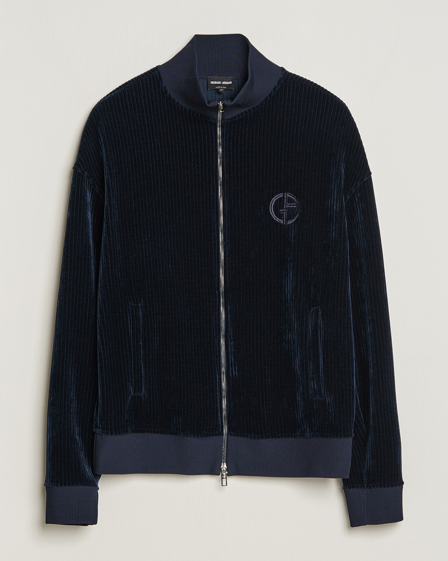 Herr | Tröjor | Giorgio Armani | Jersey Corduroy Zip Sweater Navy
