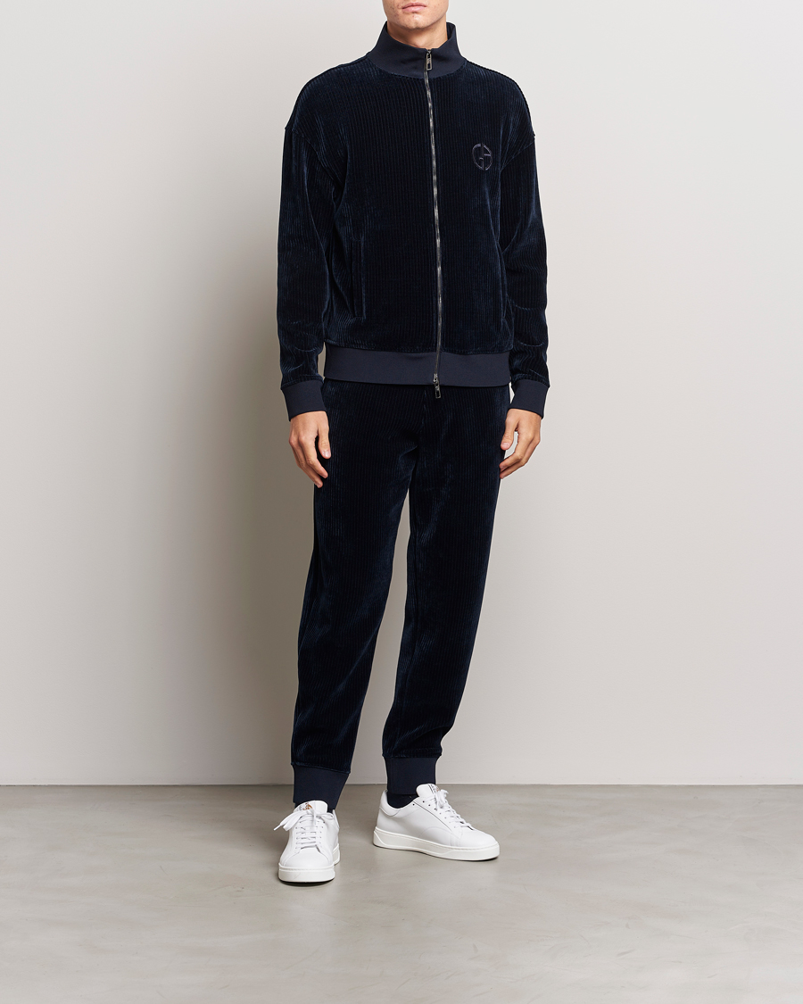 Herr | Tröjor | Giorgio Armani | Jersey Corduroy Zip Sweater Navy