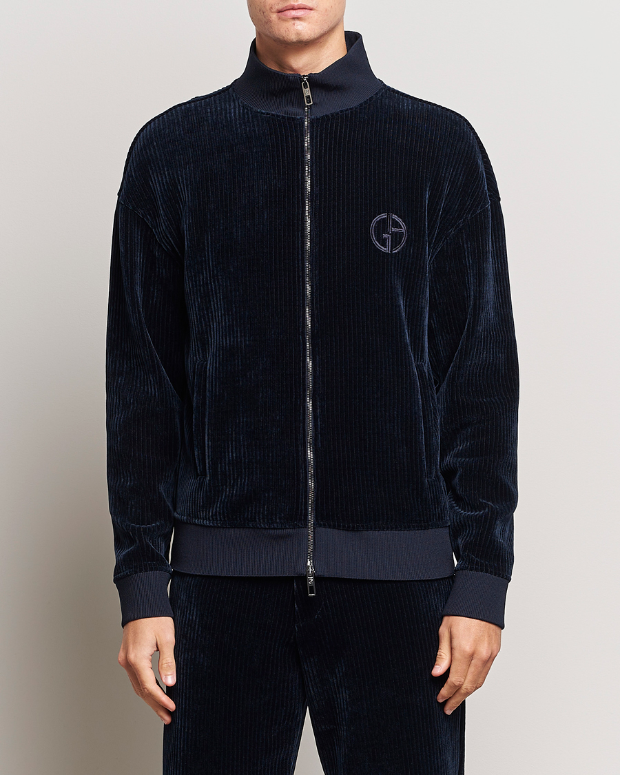 Herr | Luxury Brands | Giorgio Armani | Jersey Corduroy Zip Sweater Navy