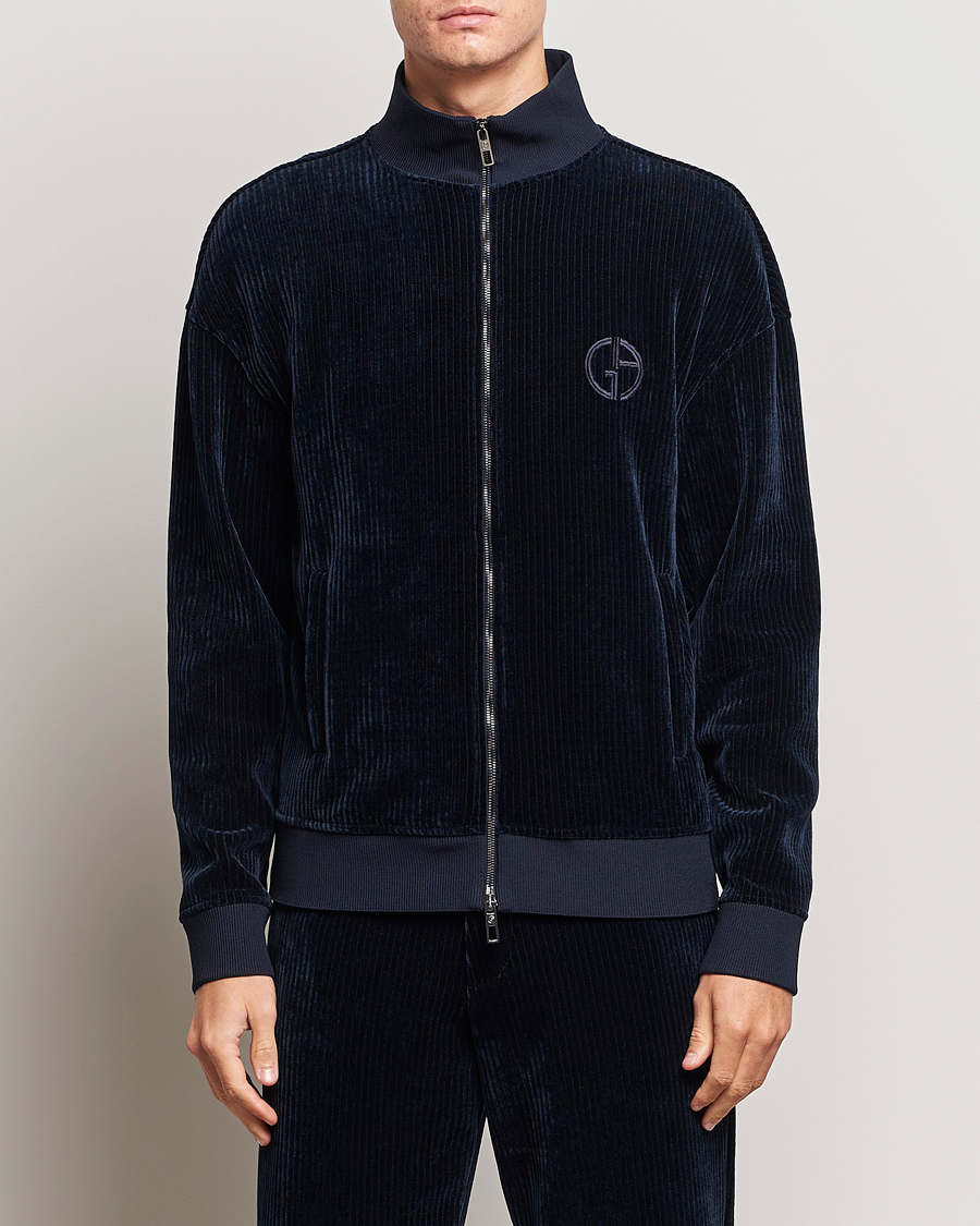 Herr | Tröjor | Giorgio Armani | Jersey Corduroy Zip Sweater Navy