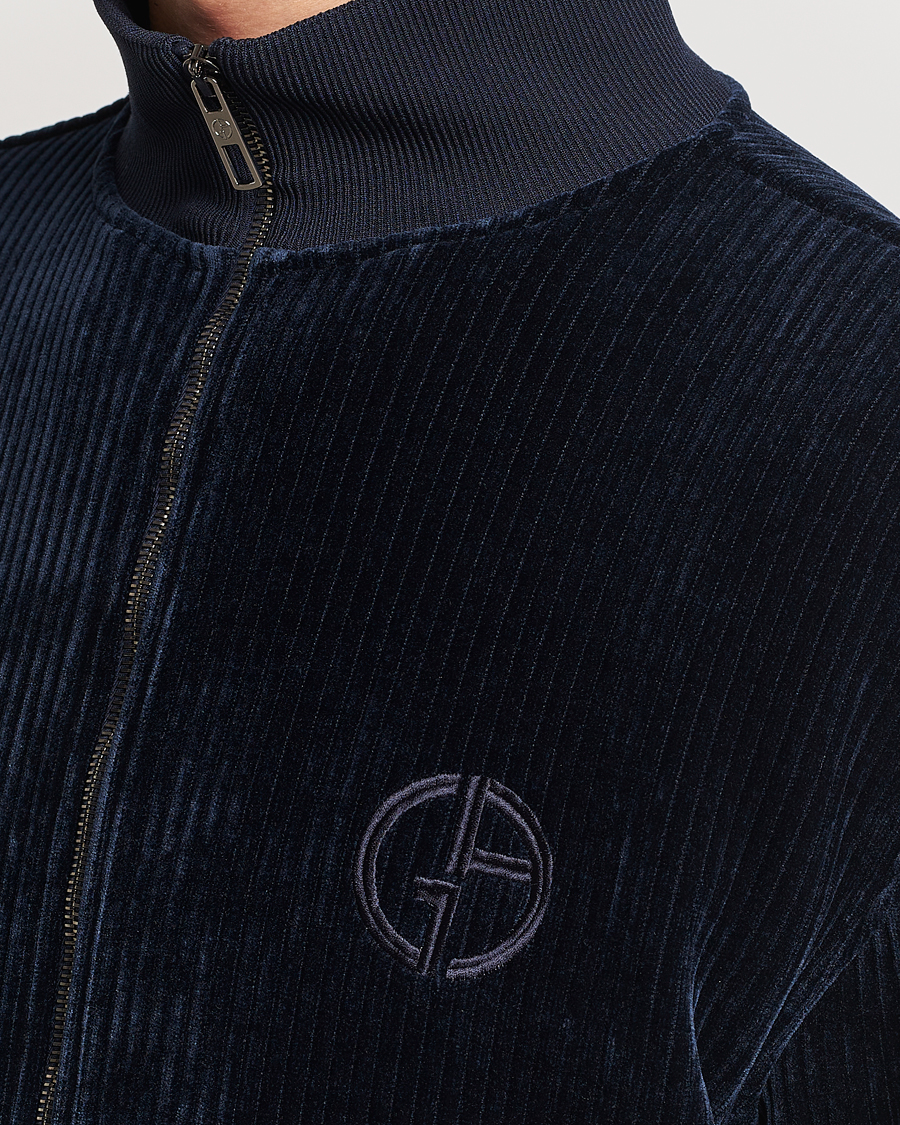 Herr | Tröjor | Giorgio Armani | Jersey Corduroy Zip Sweater Navy