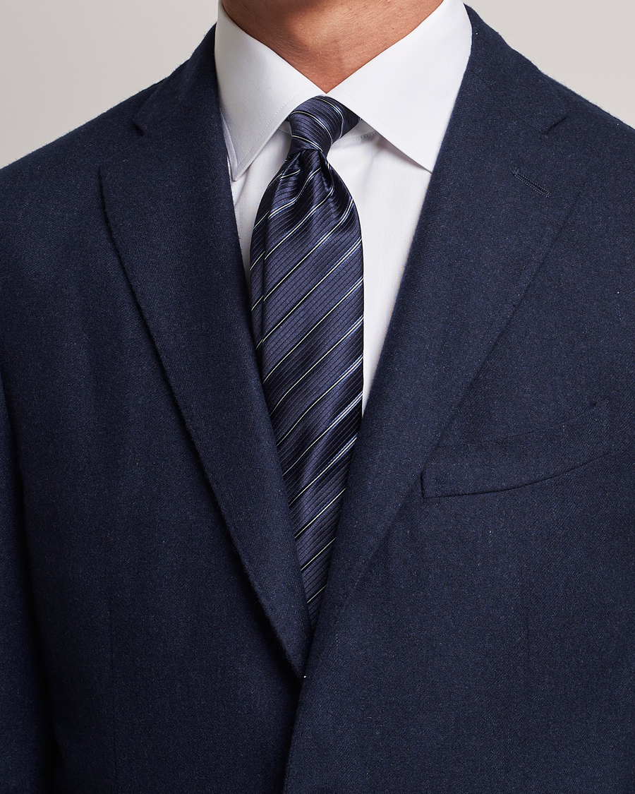 Herr | Giorgio Armani Regimental Stripe Silk Tie Navy | Giorgio Armani | Regimental Stripe Silk Tie Navy