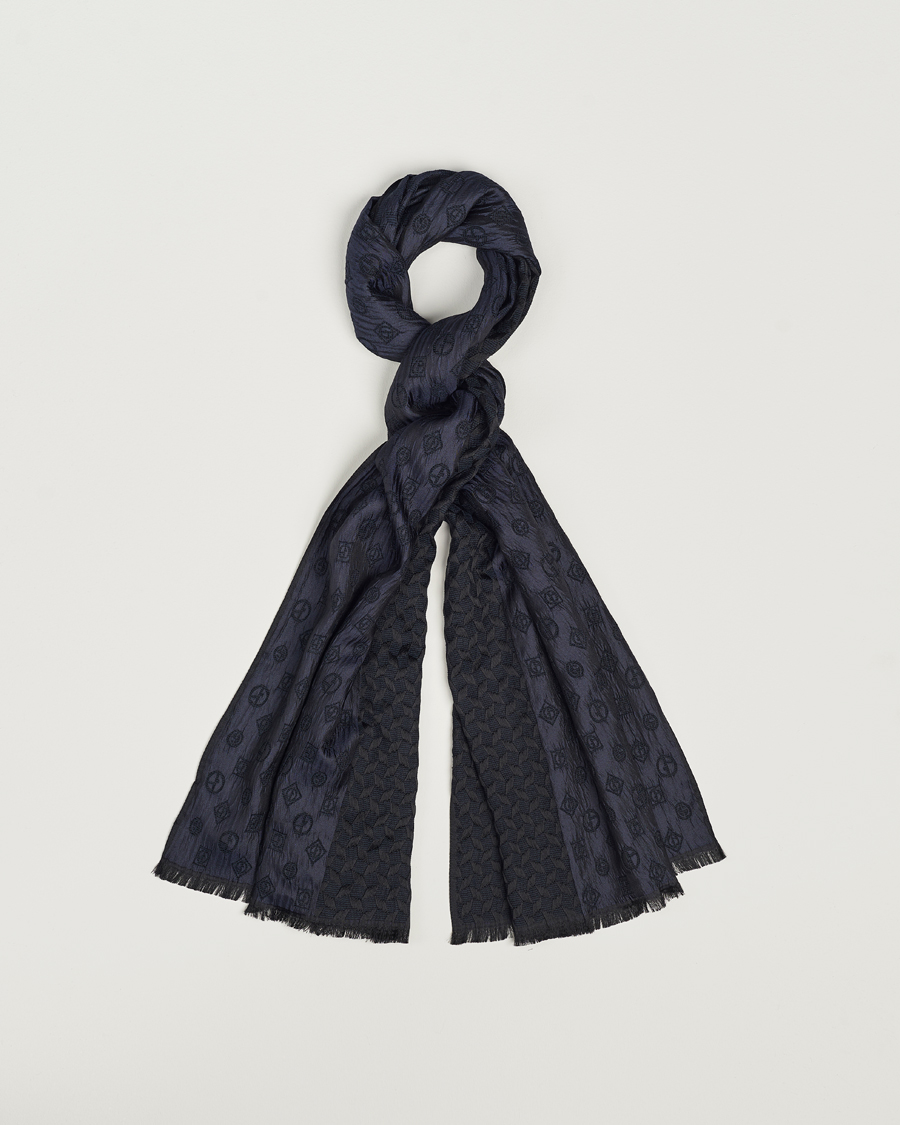 Herr | Giorgio Armani Wool/Silk Monogram Scarf Navy | Giorgio Armani | Wool/Silk Monogram Scarf Navy