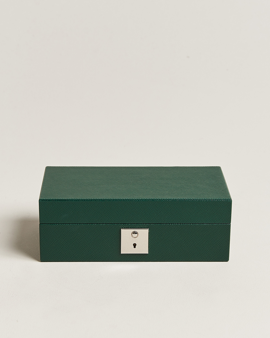 Herr | Smythson Panama Lockable Watch And Cufflink Box Forest Green | Smythson | Panama Lockable Watch And Cufflink Box Forest Green