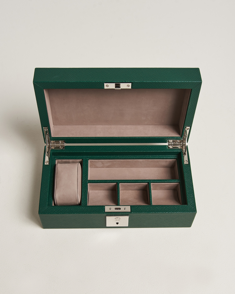 Herr | Smythson Panama Lockable Watch And Cufflink Box Forest Green | Smythson | Panama Lockable Watch And Cufflink Box Forest Green