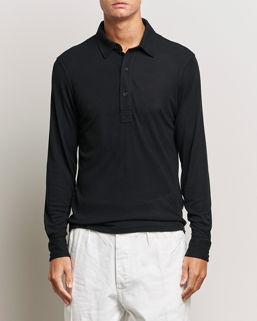 Herr | Långärmade pikéer | Orlebar Brown | Sebastian Long Sleeve Cashmere Polo Black